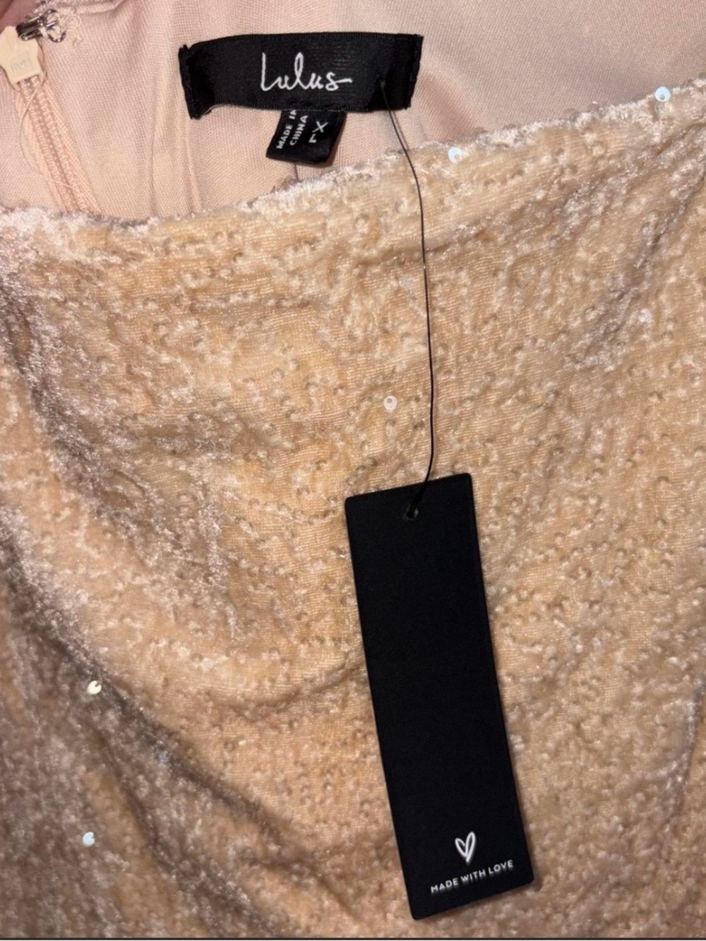 Lulu's Cream Sequin Velvet Long-Sleeve Dress - Picture 3 of 5